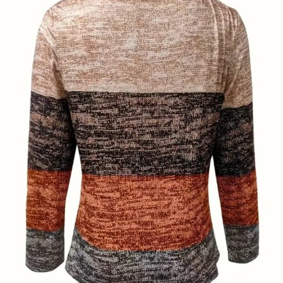 Vibrant Color Block Quarter Zip Long Sleeve T-Shirt - Coffee - S - Picture 3 of 5